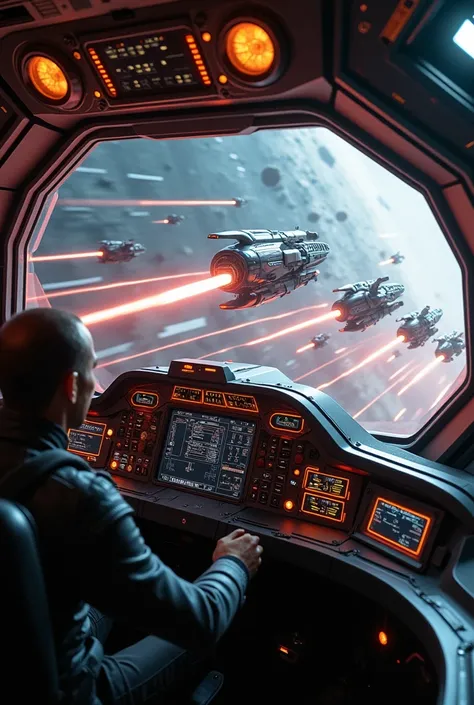 Inside a futuristic Marvel spaceship cockpit, intricate control panels and holographic displays flicker amidst the hum of advanced technology. The camera slowly pans across the crew’s determined faces, their uniforms lit by softly pulsing LEDs, before zoom...