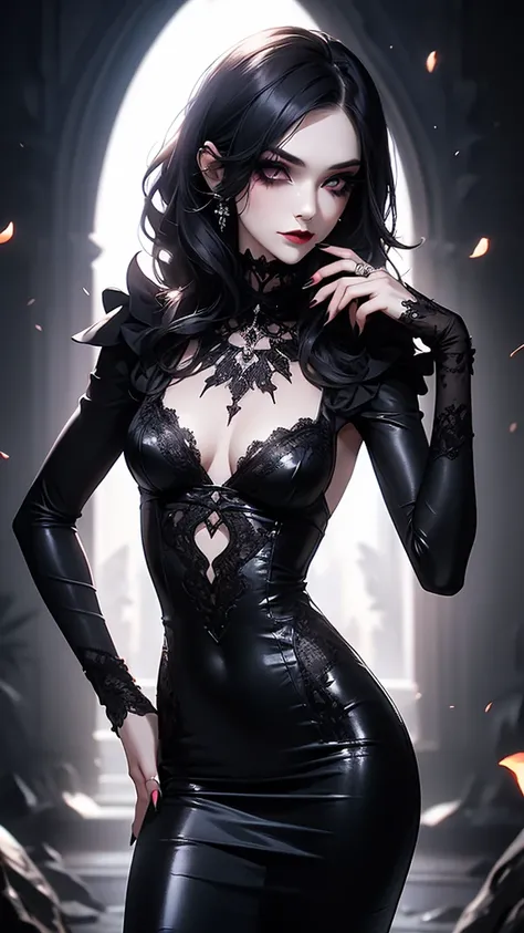  top quality , gothic woman ,Ultra slim,Tattoo,A seductive face( dark makeup), points the viewer(A particle of light at your fingertips ), small breasts( Long Lip Head)