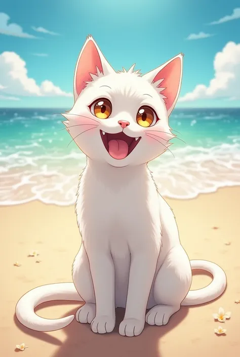 Furry, wenda incredibox, beach pose, white cat, sexy, Anime Style, no humans, animal 