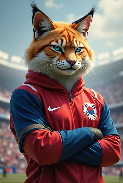 Foreign stocks , A wildcat wearing South Koreas national team clothes thinking ,  about Korean stocks