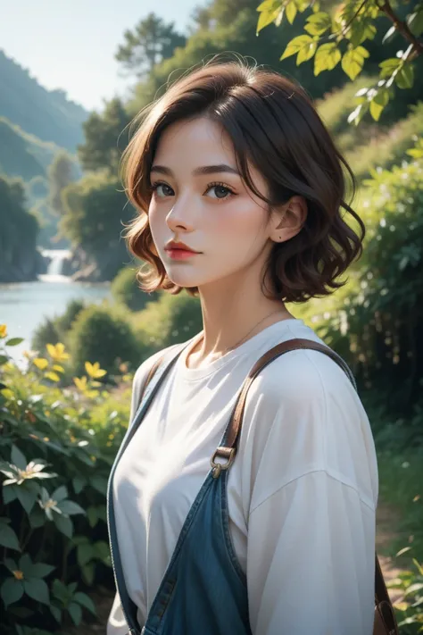 shortcut　Wavy Hair　face up　Natural scenery