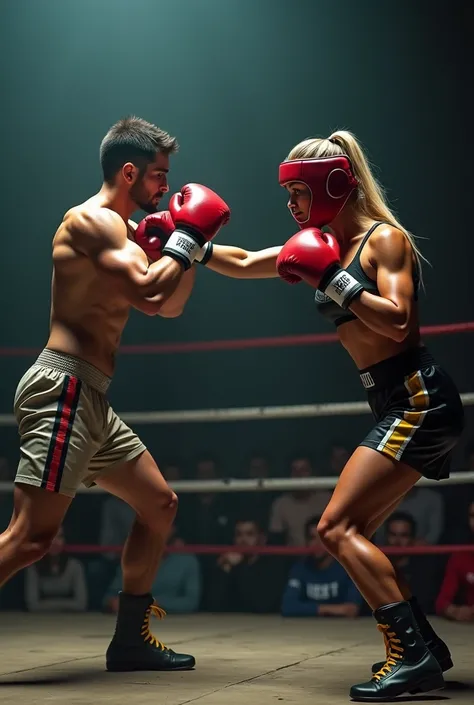 A man and a woman boxing 