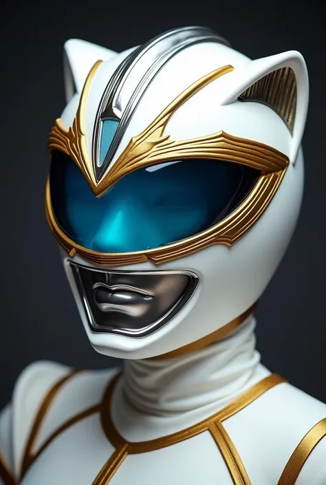 White lion power ranger helmet high detail!, chrome, gold, blue eyes