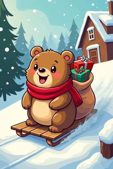 Cute cartoon bear sledding Christmas gifts