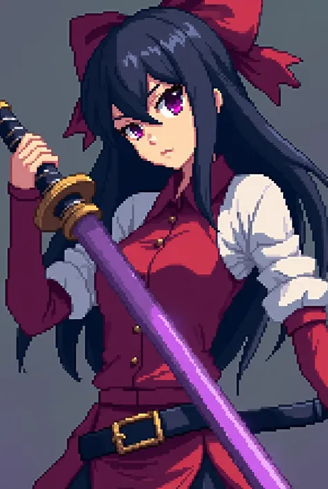 a close up of a person holding a sword and a purple object, pixel art inspired by Jin Homura, polycount, pixel art, katana zero video game character, visual novel sprite, full body sprite, 2 d sprite, she is holding a katana sword, with large sword, katana...