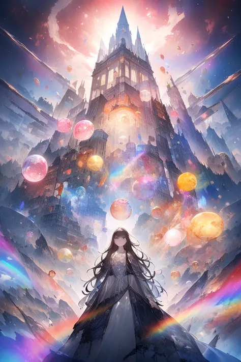  top quality , Super fine, 16k, 2.5D,  Delicate and Dynamic Depiction ,Mars,Floating in the sky,red, long hair,Play sacred sounds with beautiful game characters singing voices,  Transparent, translucent, and rainbow-colored barriers break , Game Production...