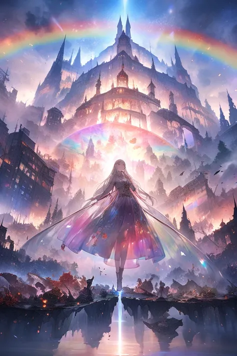  top quality , Super fine, 16k, 2.5D,  Delicate and Dynamic Depiction ,Mars,Floating in the sky,red, long hair,Play sacred sounds with beautiful game characters singing voices,  Transparent, translucent, and rainbow-colored barriers break , Game Production...