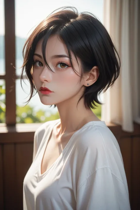 Short hair, Straight Hair, Hairs between eyes, Black hair, face up resort