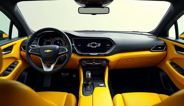 A Photo Of The dashboard interior face Of A yellow 2025 Chevrolet nova SS With A Sleek Full Modified Modern Design.
