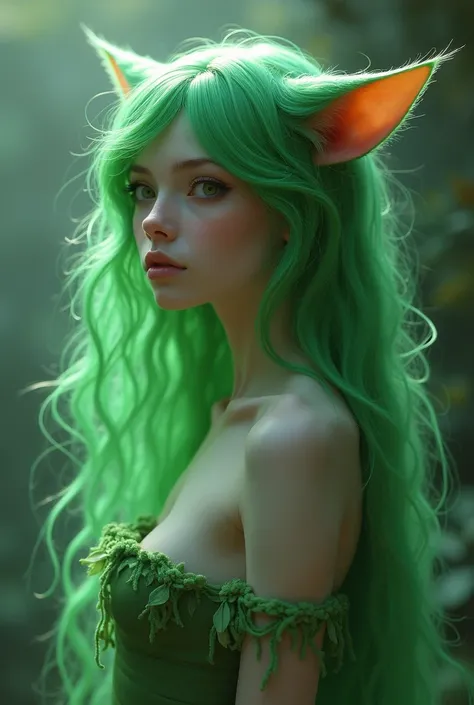 Create a green-haired human cat 