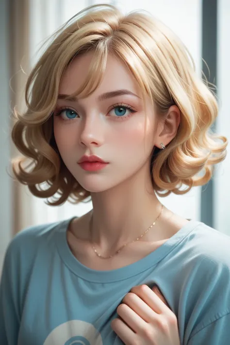 Short hair, Curly hair, Swept bangs, Blonde Hair, face up resort