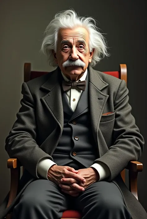 Albert einstein sitting on a chair facing forward full body