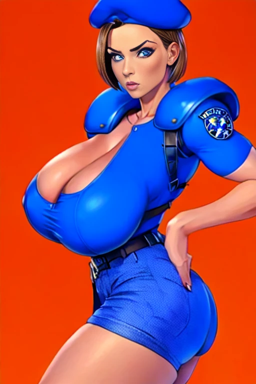     Jill Valentine,   masterpiece  ,    top quality,     1 girl , Alone,     standing, , beret, uniform,   Shoulder pads  , Short sleeve, Harness, belt, underpants,     immovable pattern    ,  big ,  big butt , Shes showing her side,  feet,  big butt ,  ne...