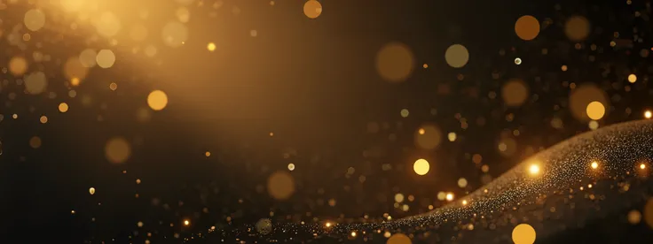 a luxurious New Years Eve theme background , using deep black and gold gradients , with a glowing halo 、 soft golden glitter 、holiday colored paper。The atmosphere is gorgeous , with subtle bokeh effects 、 Dramatic lighting and a festive and elegant style ...