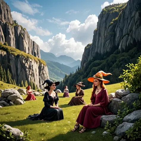 A group of mermaids perched upon a rocky outcrop sings a bewitching song

