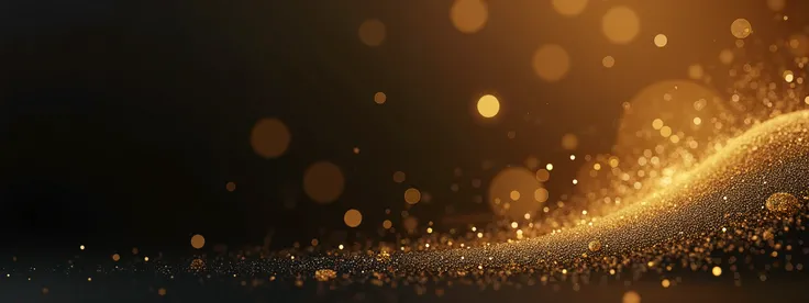 a luxurious New Years Eve theme background , using deep black and gold gradients , with a glowing halo 、 soft golden glitter 、holiday colored paper。The atmosphere is gorgeous , with subtle bokeh effects 、 Dramatic lighting and a festive and elegant style ...