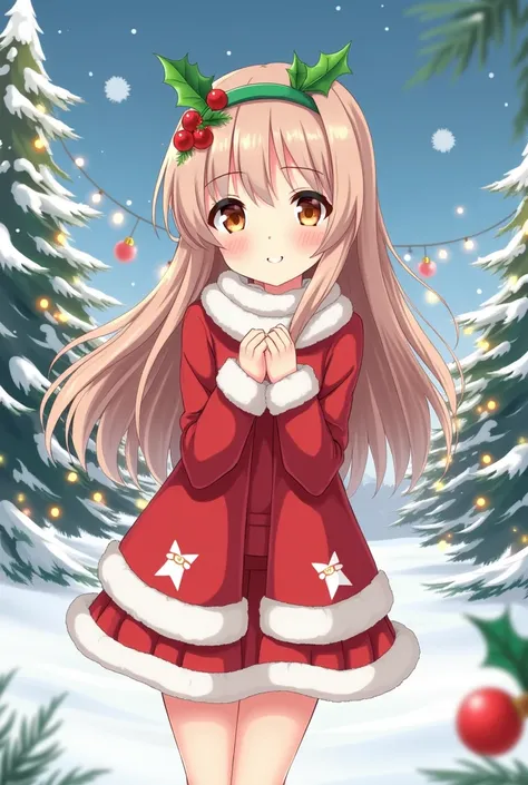 create a christmas anime girl wallpaper