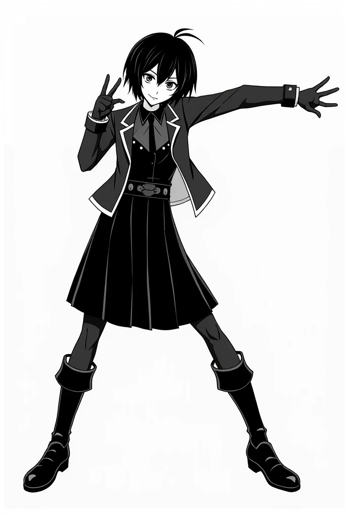 Makoto Niijima in her phantom thiev suit showing peace sign. Black and white