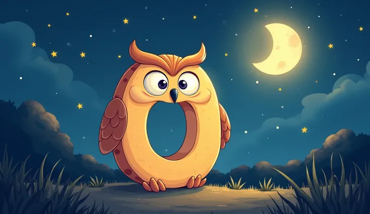 Write a letter O and picture owl, who thinks night-time is best.
For s cartoon 