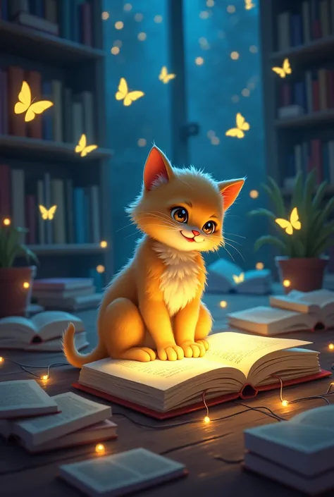 6. Calming the Chaos:

Luna finds the glowing book again and swipes it closed with a decisive paw.

The glowing butterflies and magical effects fade, leaving the store quiet once more.

Luna sits atop the closed book, looking triumphant but slightly ruffle...