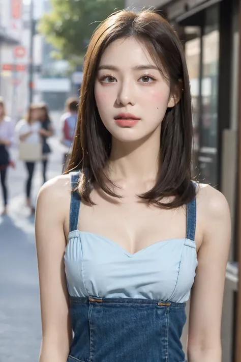 (( best quality ，masterpiece:1.3))，1girl，18 years old，Asian， quiet street scene， Textured Skin， high detail ，(Reality: 1.4)，( background blur:1.3)，颜色丰富的 high detail 礼服，Beautiful breasts，Slim waist，Long Legs， Tall and slim figure:1.2，( skin texture:1.2)，(Ho...