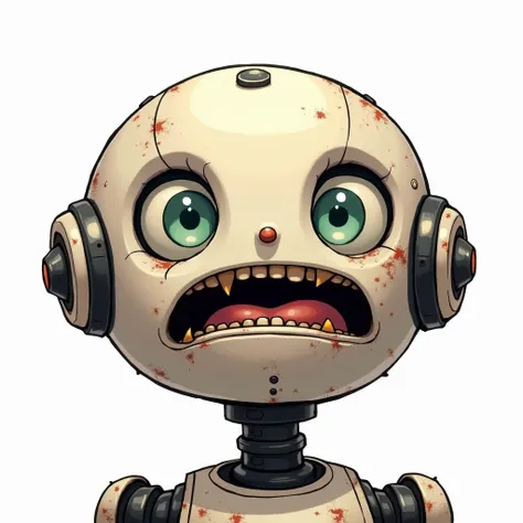  white background  , Close-up cartoon of a robot with a stupid or broken face