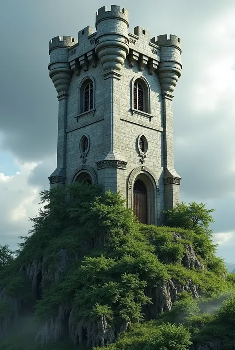 A medieval tower built on top of a bush