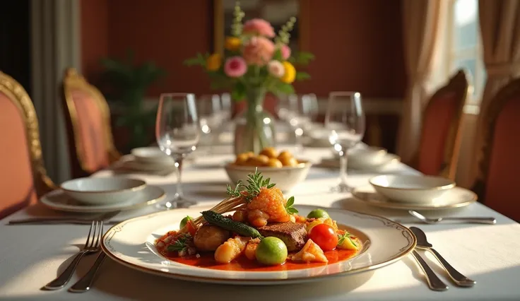 Food item on dining table in a room 