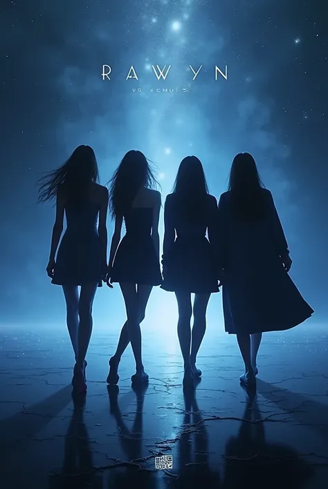 Create kpop cd album cover for 4 member girl group Ravyns debut album Midnight Echoes without faces for people to buy