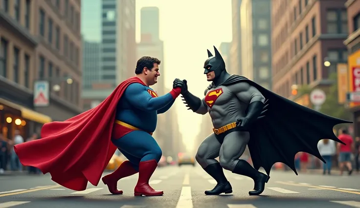 FAT SUPERMAN AND BATMAN DANCING IN CITY