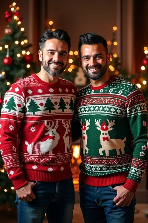 Louis boyard et Cyril Hanouna ensemble avec des pulls de Noël 