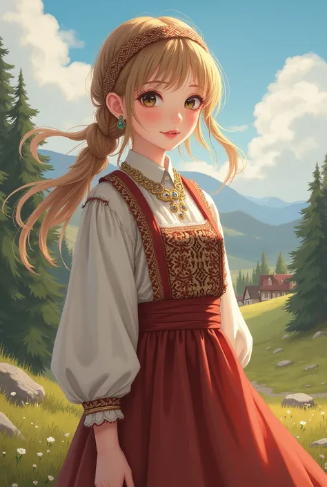 Woman  anime  wearing swedish clothes 