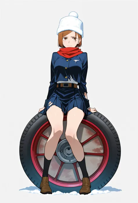 (( completely white background)), masterpiece, best quality, amazing quality, very aesthetic, absurd, latest) , official style, ((Kugisaki Nobara)), (jujutsukaisen), (adult: 1,2), (very small head:1.2),brown hair,short haircut,(gorgeous eyes),brown eyes, (...