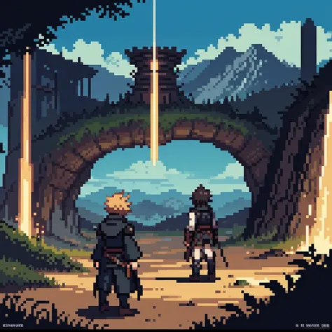 a cover art of a ttrpg book of anime final fantasy style with a landscape