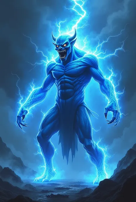 demon form in blue electric power