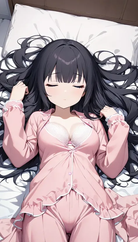 Alone, masterpiece,  top quality ,  very detailed,  detailed description ,  is written by,  anime screenshot、( slim、1 person, cute young woman,  medium breasts, black hair、 long wave hair  、Long side bangs、Azure Eyes、),delicate beautiful eyes , high defini...