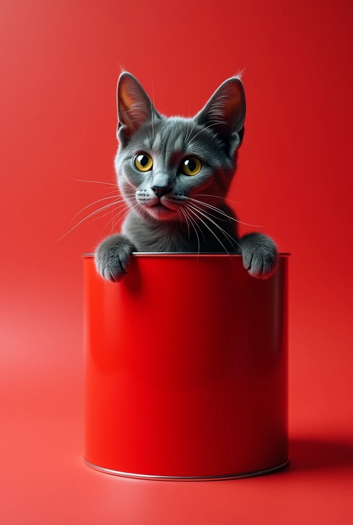 Canon camera shoot ,Hyper realistic ,ultra hd 8k
A cat  inside a red paint can