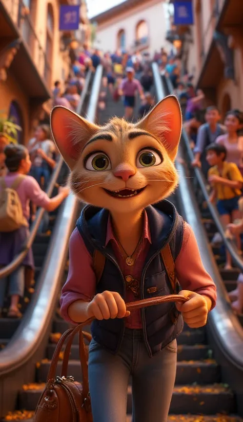 Style: 3d  

Specie (Kittu’s Mom): 3D Pixar-style anthropomorphic light brown cat
Appearance (Kittu’s Mom): Tall, light brown fur, warm amber eyes wide with shock, pink blouse, light blue jeans
Specie (Snatcher): 3D Pixar-style anthropomorphic black cat
Ap...