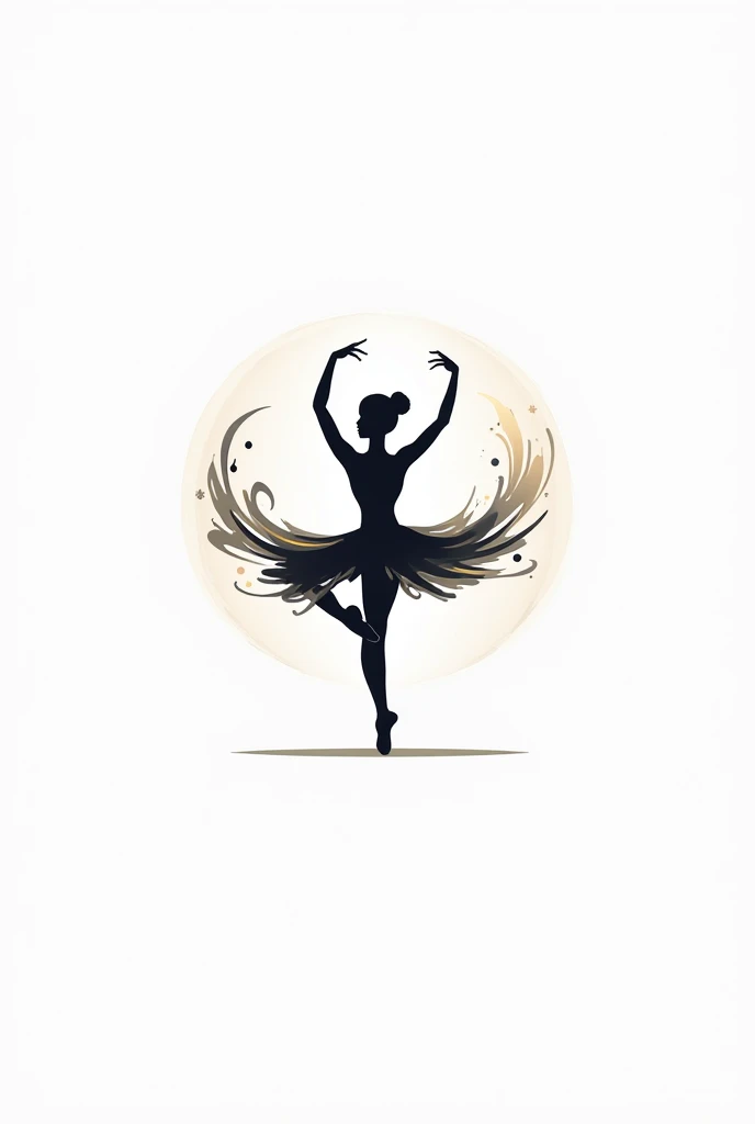 Generate a ballerina logo in arabesque pose whose outfit is like water splash. One foot must be in 45 degree The ballerina must be in a round shape, because it must be used for a logo.