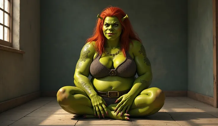 Fiona in her ogress sitting on the floor