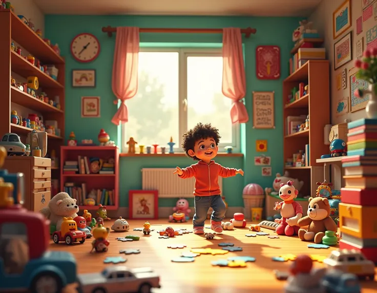 Could you make a room that is full of toys and a  seen from the third person?