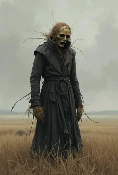 A very sad picture. A lonely scarecrow straw face