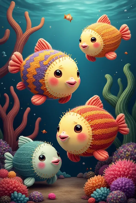 create colorful puffer fish with knitting