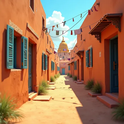 

Background image "A sun-drenched alleyway in a bustling Indian village. The walls are made of adobe and painted a warm ochre color.  Small windows with ornate frames and colorful shutters line the walls.  Laundry hangs drying on lines strung between buil...