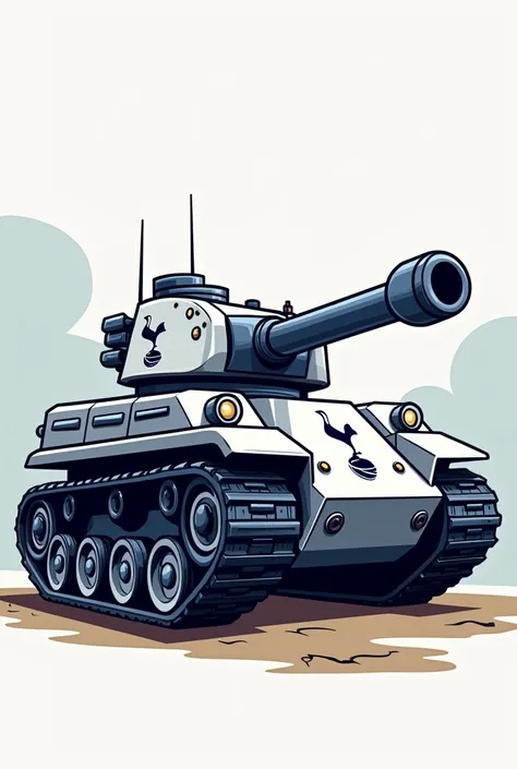 Vector image of a tank with Tottenham Hotspur elements and colors. Make it in cartoon style and Side view 