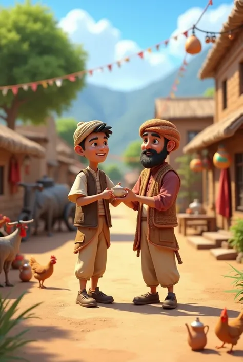 One day Pathan decided to teach his friend how to make teabackground should be a village. 3D cartoon 3d animated 