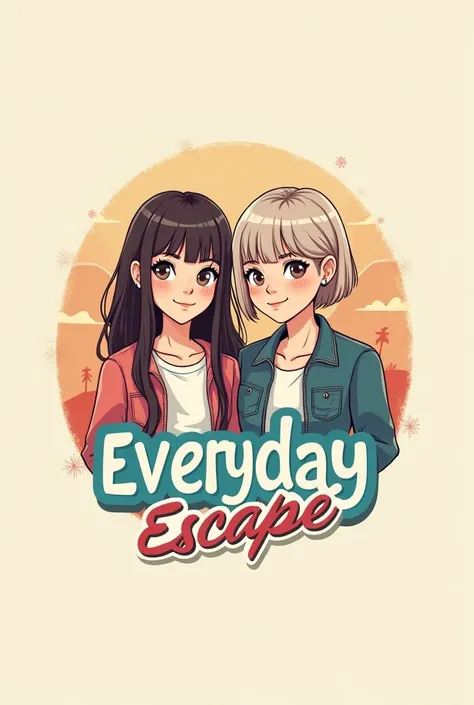 How do I design a logo for a vlog(hangout , travel , cooking ) called Everyday Escape, which is made up of two girls?Please draw a sketch of two girls in a boyish way.One has long hair, one has short hair.