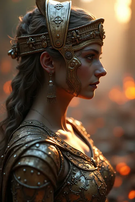 Roman goddess, warmonger, death, destruction and ruin, head to breast, legionnaire cybernetics. High Resolution, Masterpiece, Award Winning, Best Quality, High Details, High Quality, UHD, Optical Illusion, Impressionism, Art Deco, Cinematic, Cinematography...