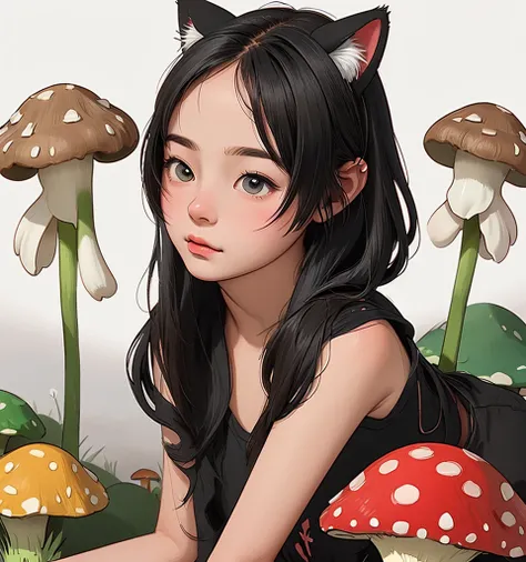 magic mushrooms, red, boys, multiple boys, cat ears, cat boy, fluffy, fluffy hair, masterpiece, best quality, high quality, detailed, ultra detailed, exquisite, aesthetic illustration, beautiful, boy, petite, kawaii, male, detailed background, detailed tex...