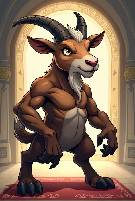 Prompt:
“A semi-realistic cartoon-style artwork featuring a bold and dynamic goat standing in a strong and striking pose. The goat has sharp, angular features with detailed fur, intense eyes, and a confident stance. The design is edgy and cool, blending a ...